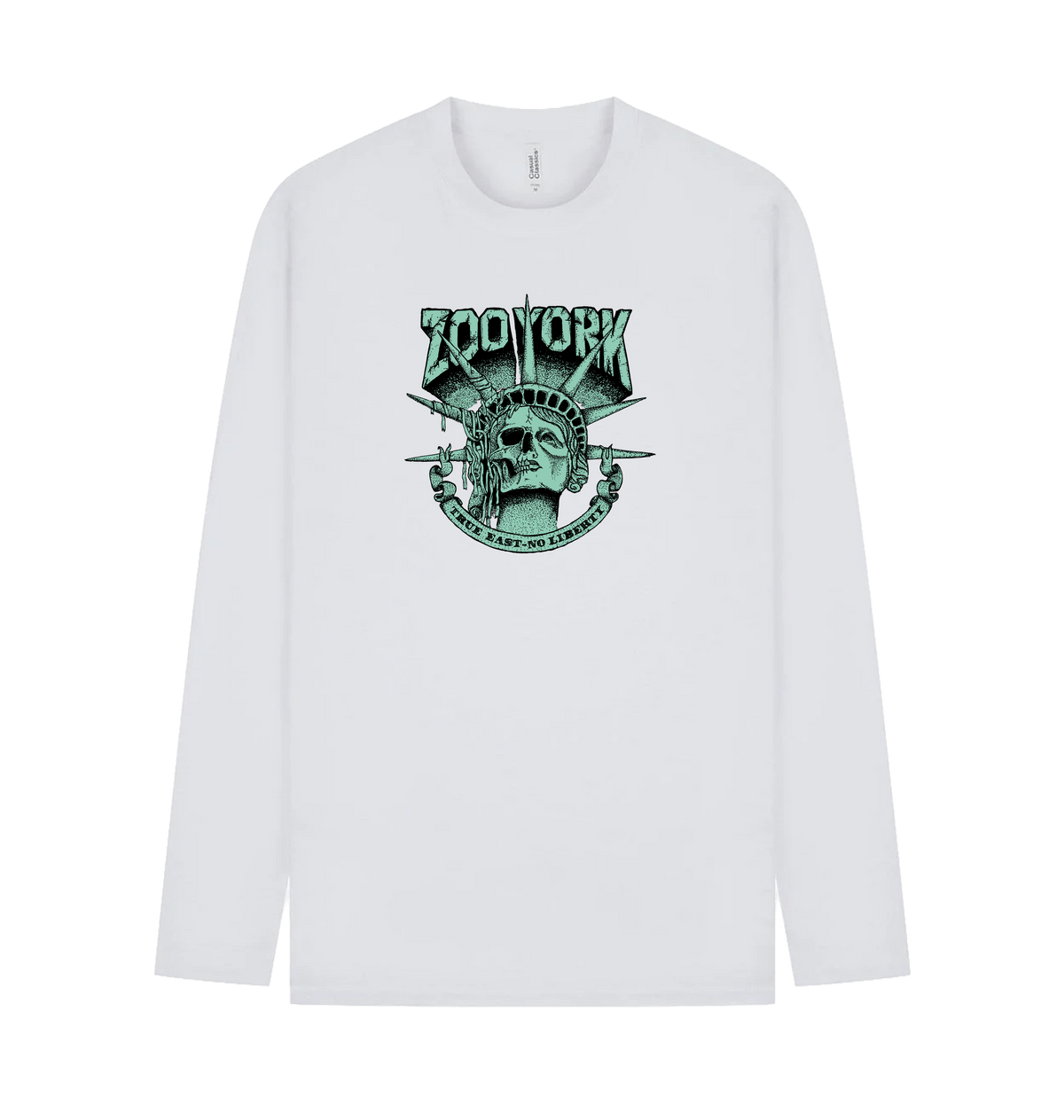 White Printed Long Sleeve T Shirt Front