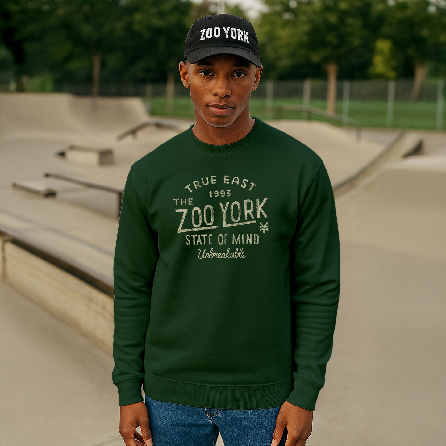 ZOO YORK STATE OF MIND CREW SWEAT LITE BOTTLE GREEN