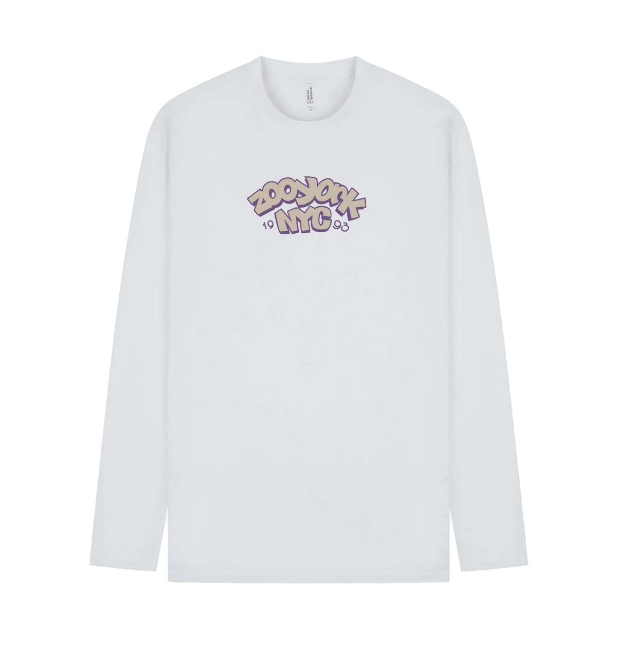 White Printed Long Sleeve T Shirt Front