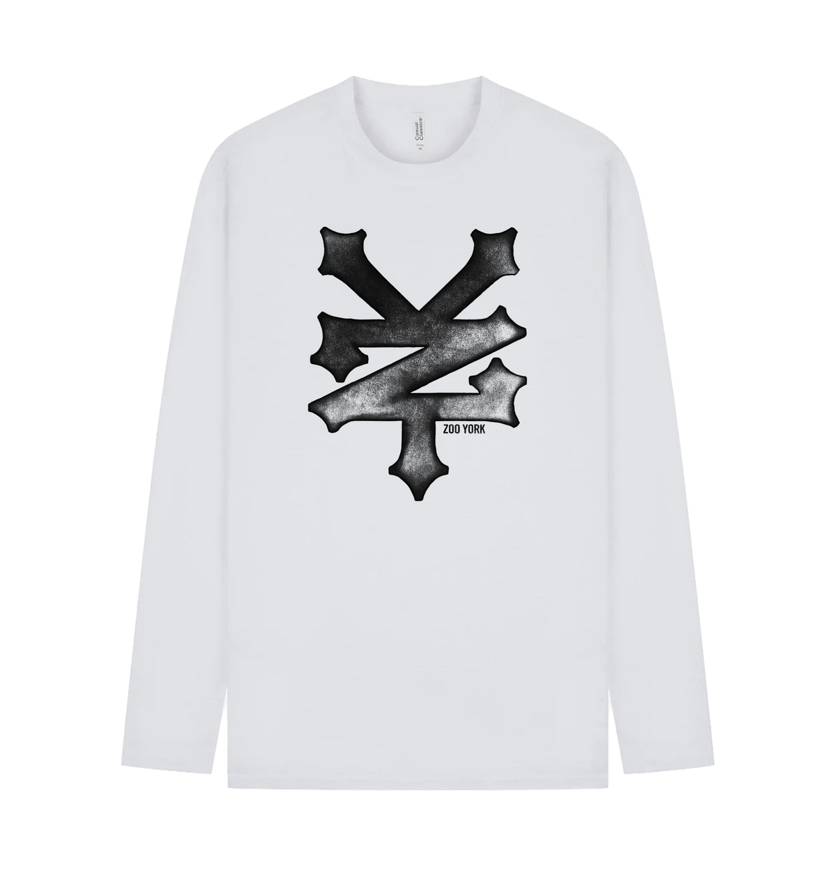 White Printed Long Sleeve T Shirt Front