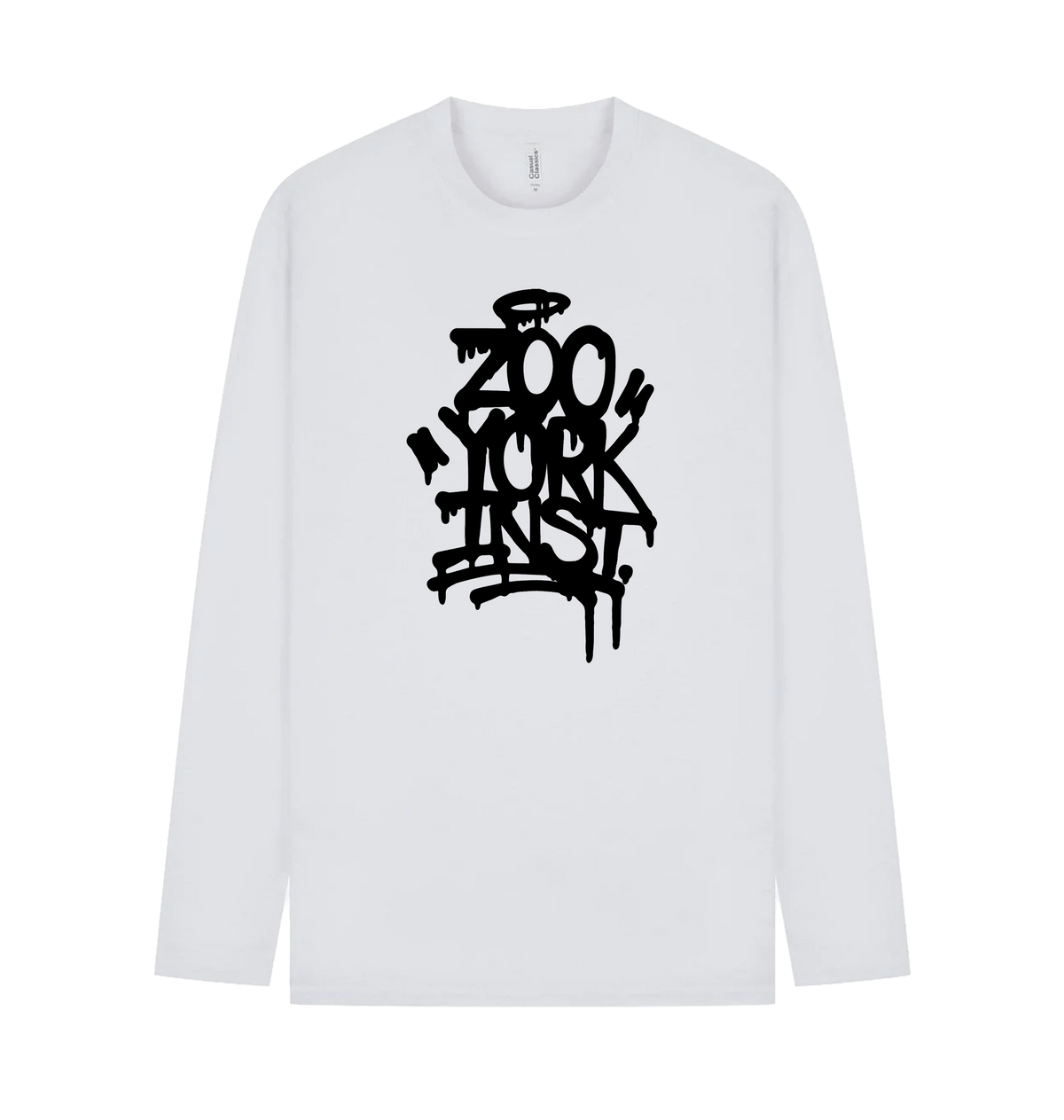 White Printed Long Sleeve T Shirt Front