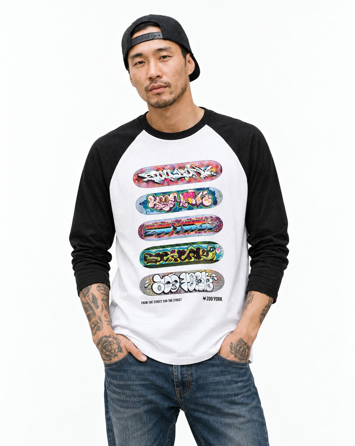 Zoo York Decks Baseball Tee White/Black - model front