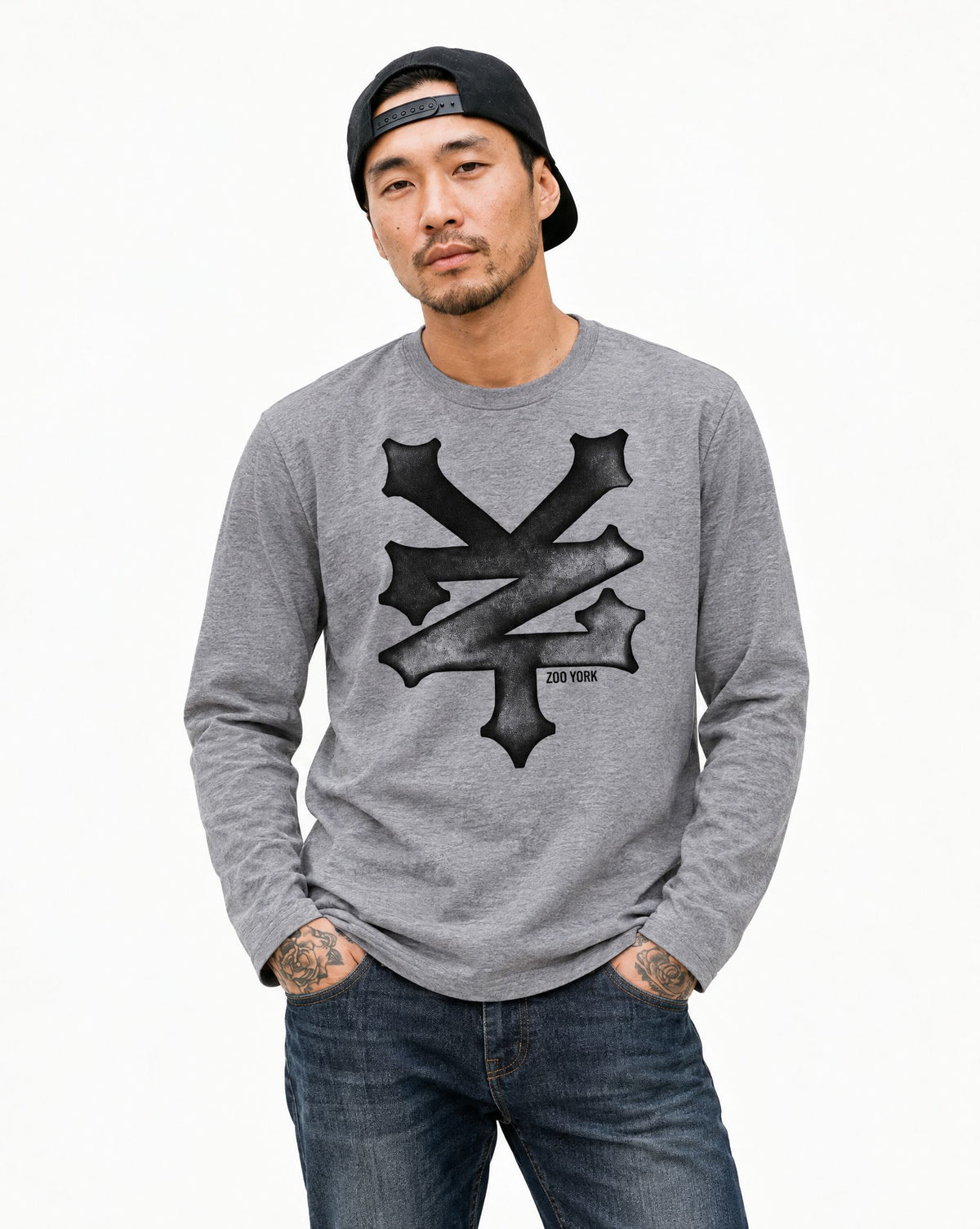 Zoo York Trash Long Sleeve T-Shirt Heather Grey - model front
