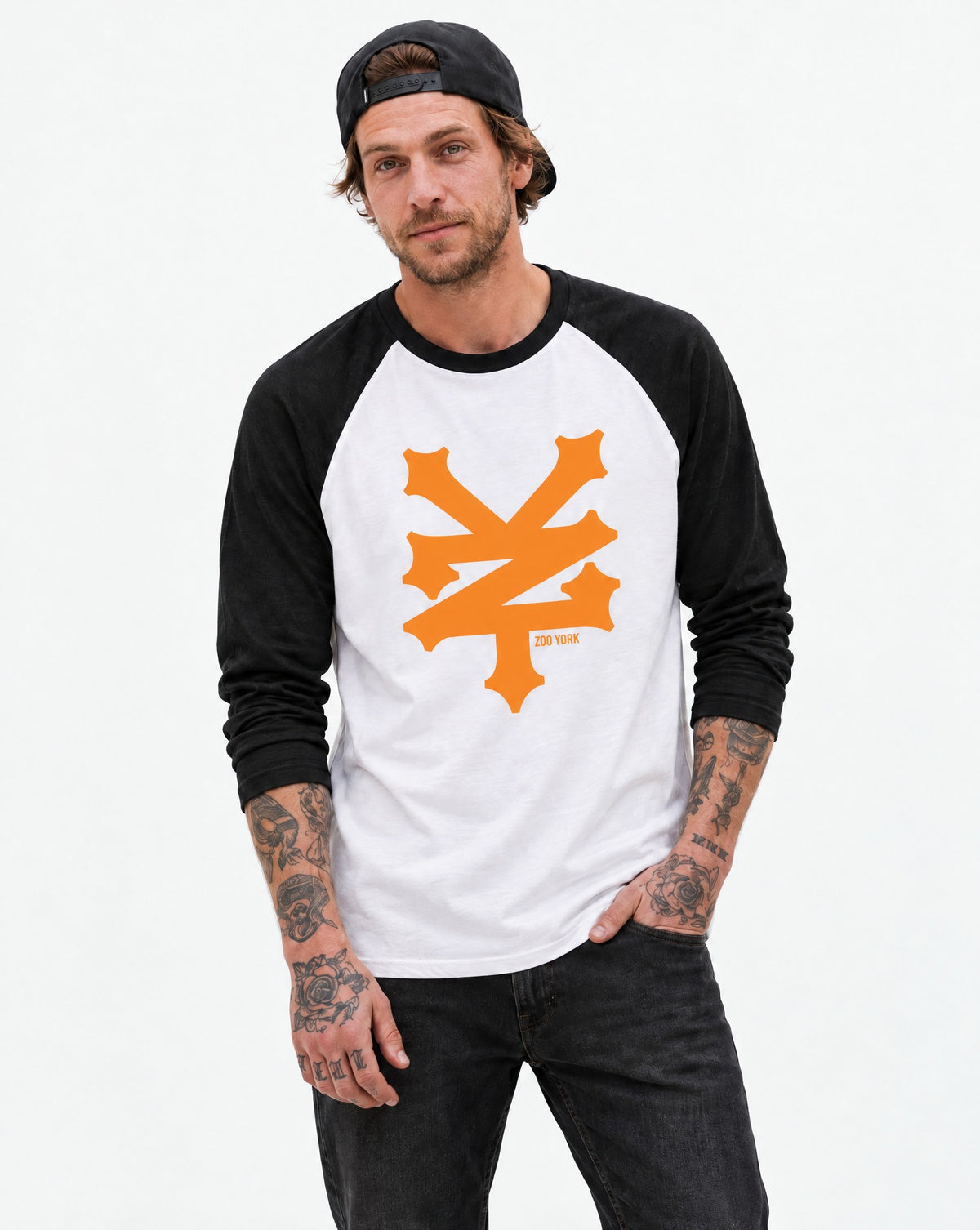 Zoo York Crackerjack Baseball Tee White/Black - model front