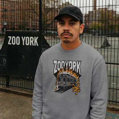 ZOO YORK RAIL BURN CREW SWEAT HEATHER GREY