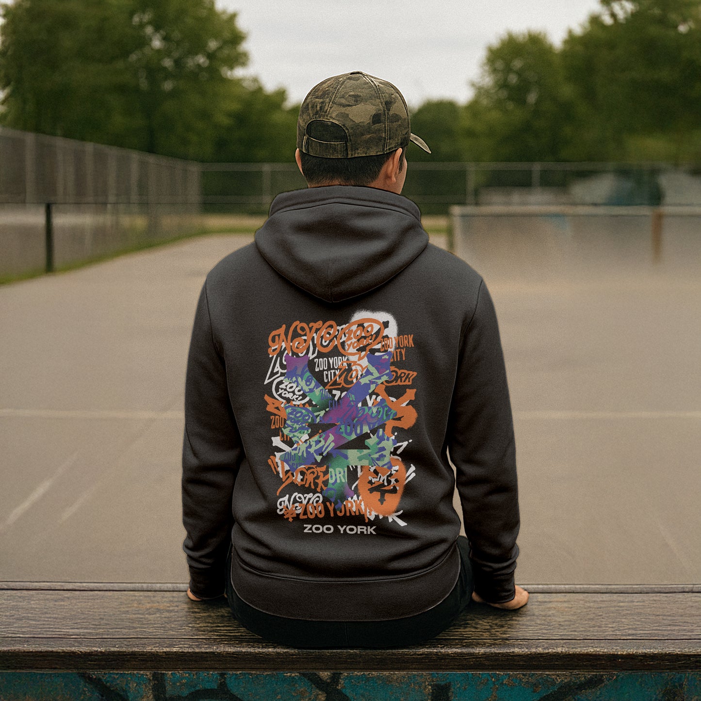 ZOO YORK STENCIL LAYERS HOODIE CHARCOAL