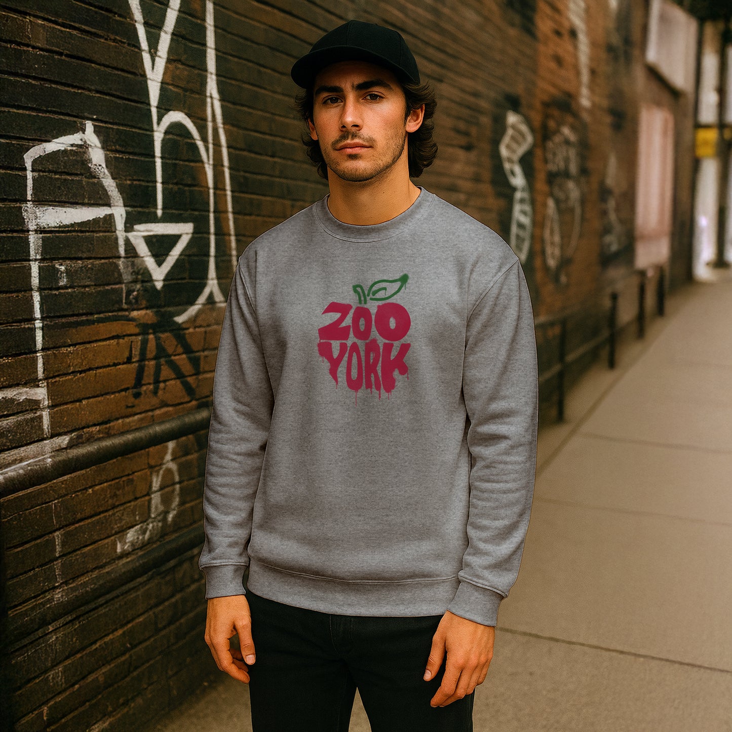 ZOO YORK BIG APPLE CREW SWEAT HEATHER GREY