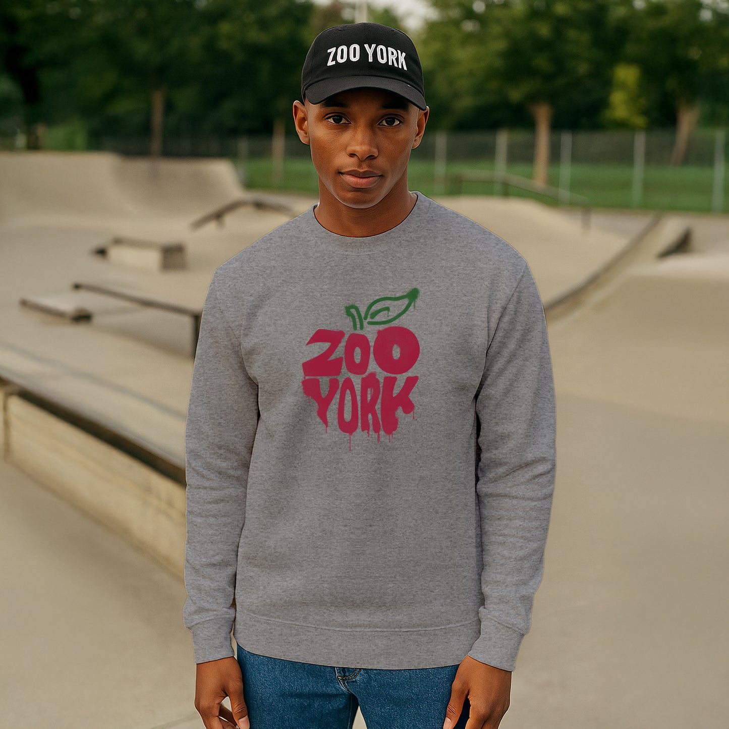 ZOO YORK BIG APPLE CREW SWEAT HEATHER GREY