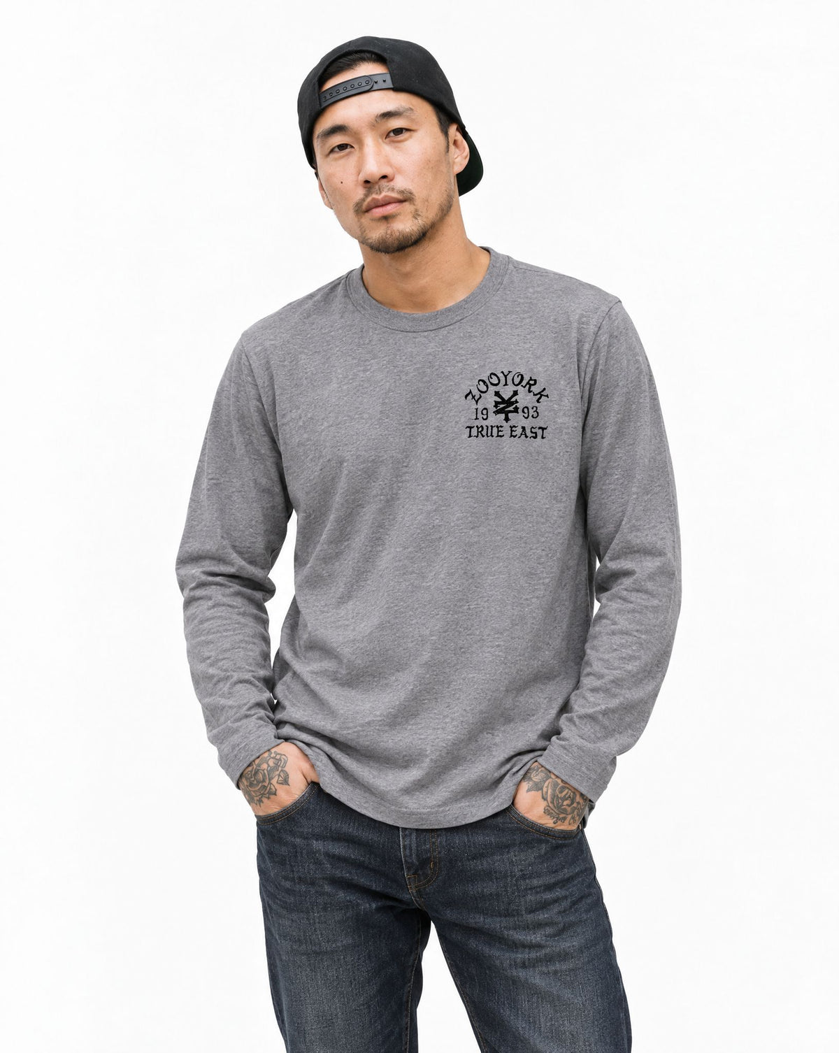 Zoo York True East Sketch Long Sleeve T-Shirt Heather Grey - model front