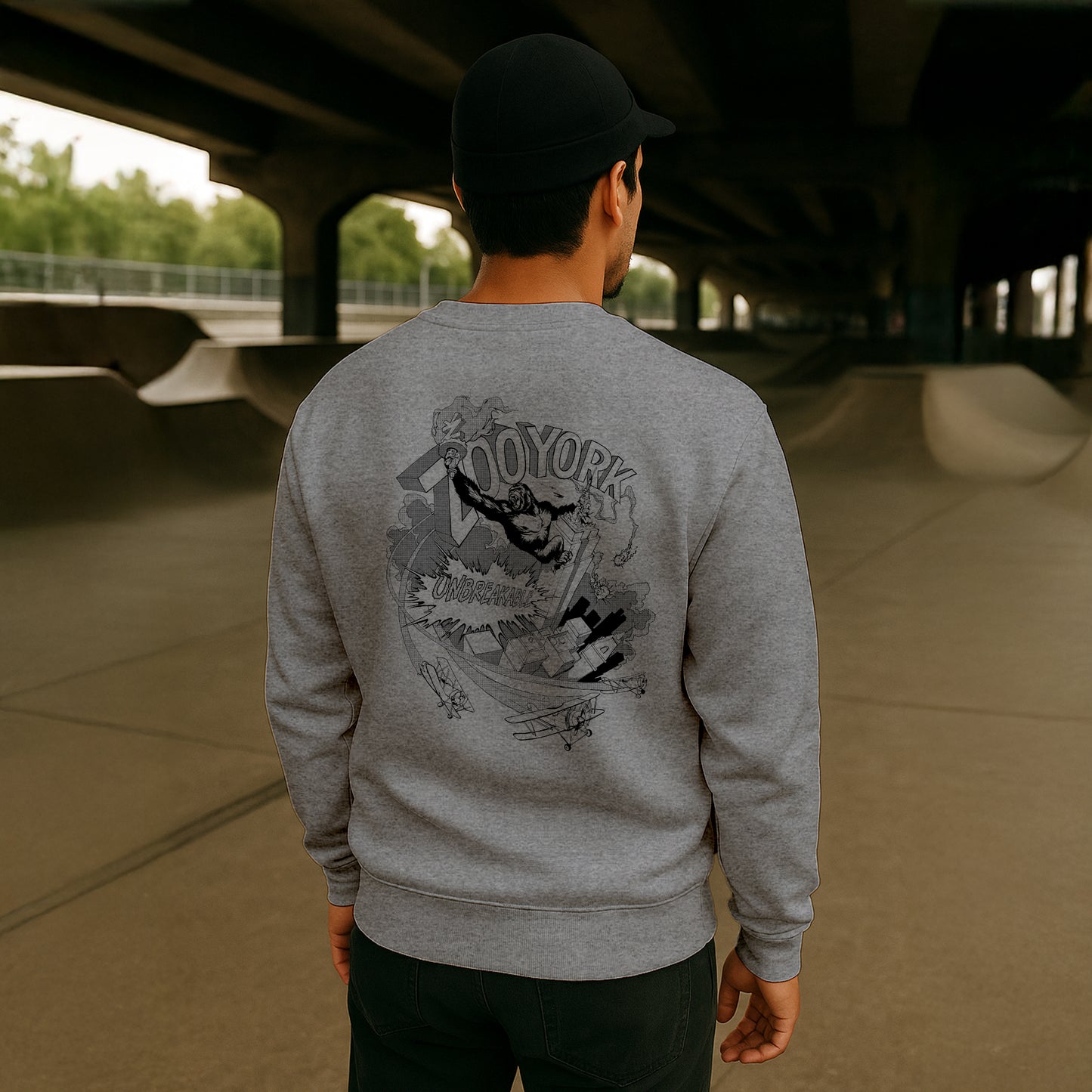 ZOO YORK KING OF THE CITY CREW SWEAT HEATHER GREY