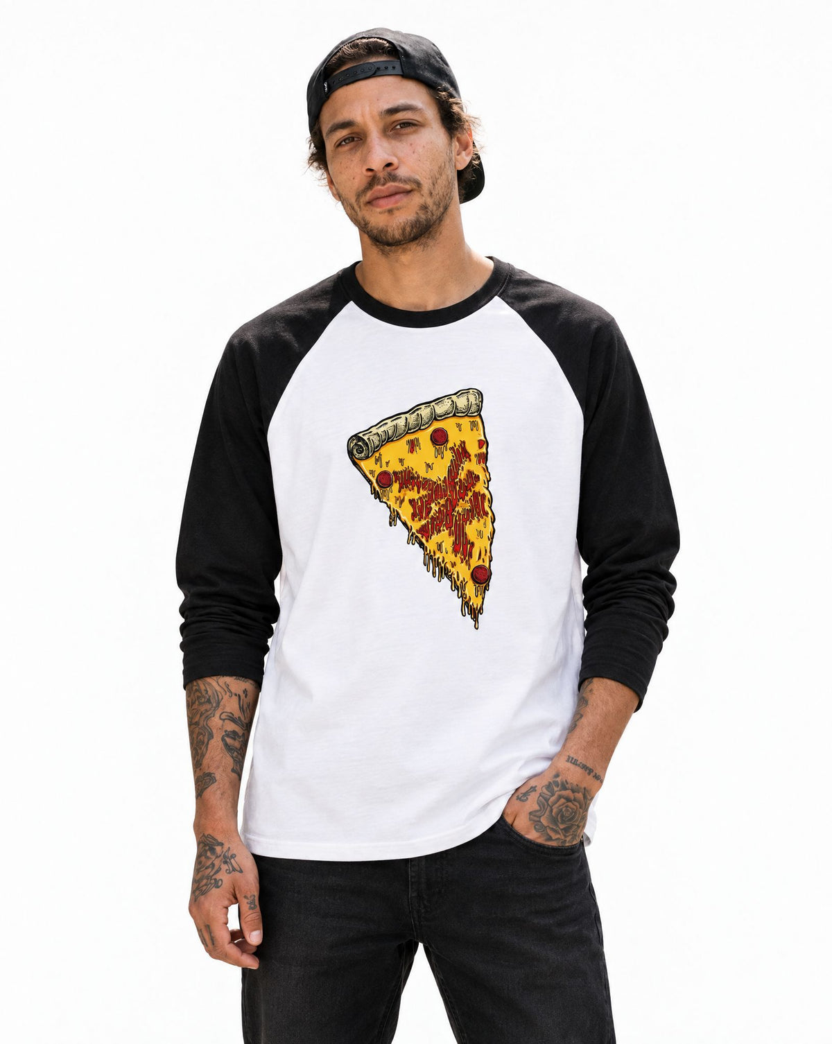 Zoo York New York Pizza Baseball Tee White/Black - model front