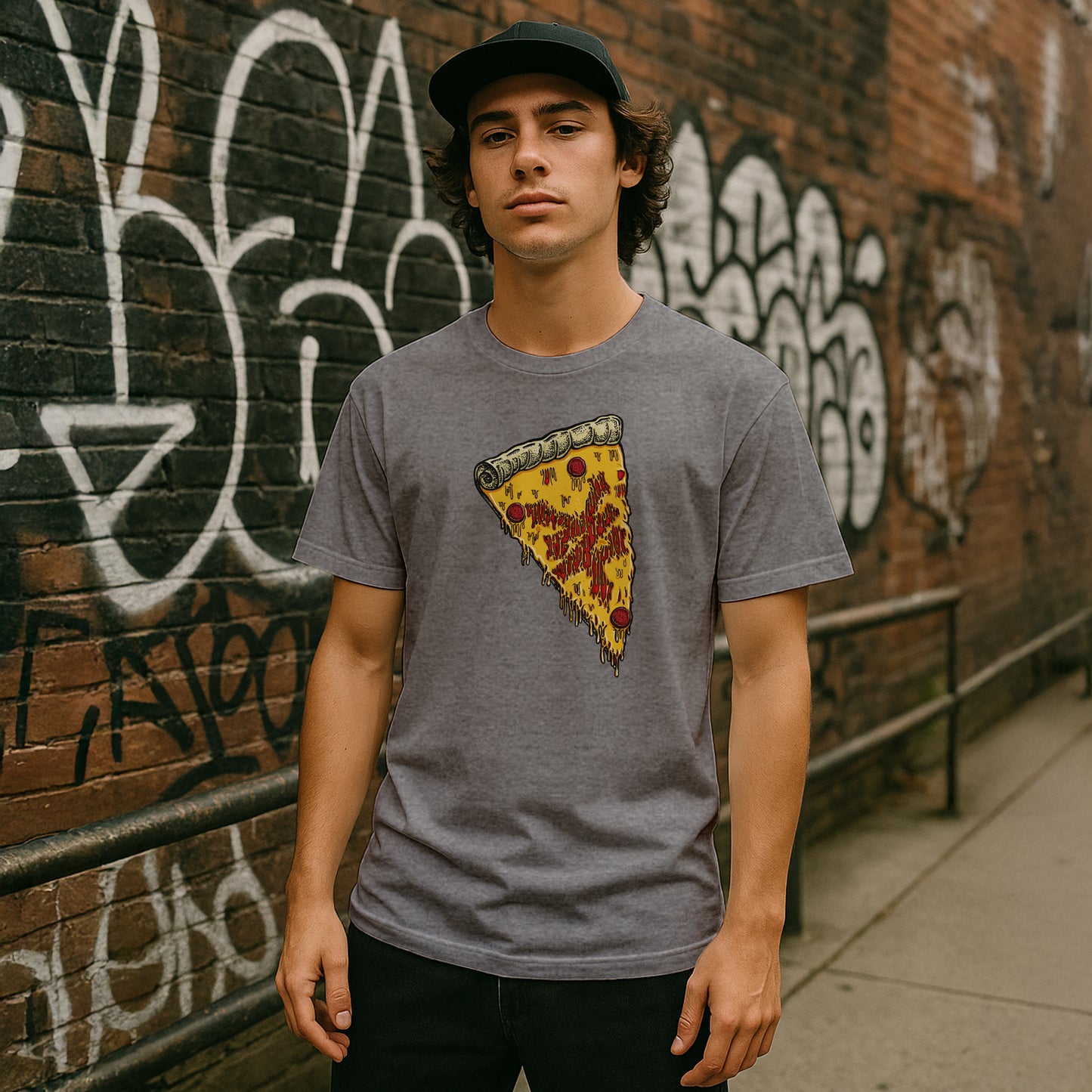 ZOO YORK NEW YORK PIZZA T-SHIRT HEATHER GREY