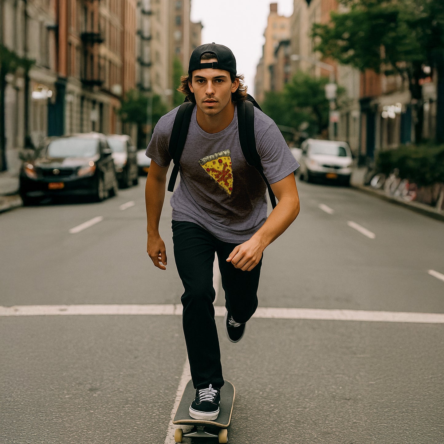 ZOO YORK NEW YORK PIZZA T-SHIRT HEATHER GREY