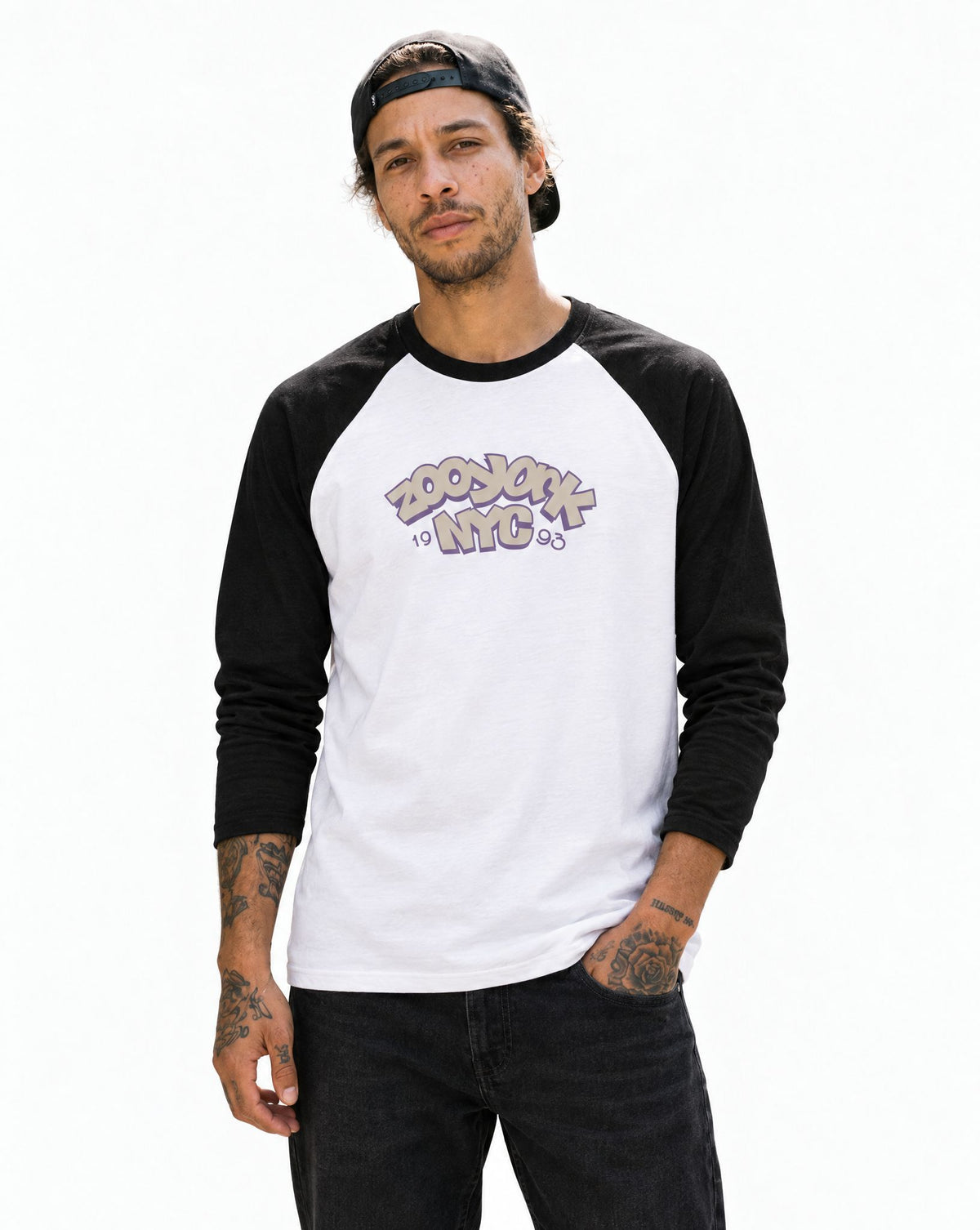 Zoo York Throw Up Baseball Tee White/Black - model front