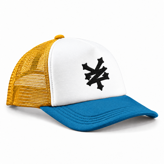 ZOO YORK CRACKERJACK RETRO 5 PANEL TRUCKER Sunflower / Heritage Blue