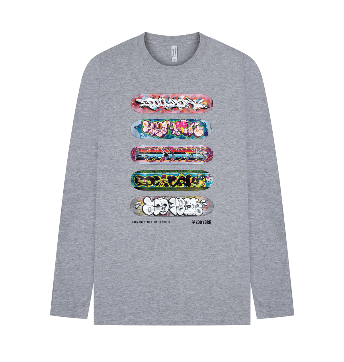 Heather Grey Printed Long Sleeve T Shirt Front