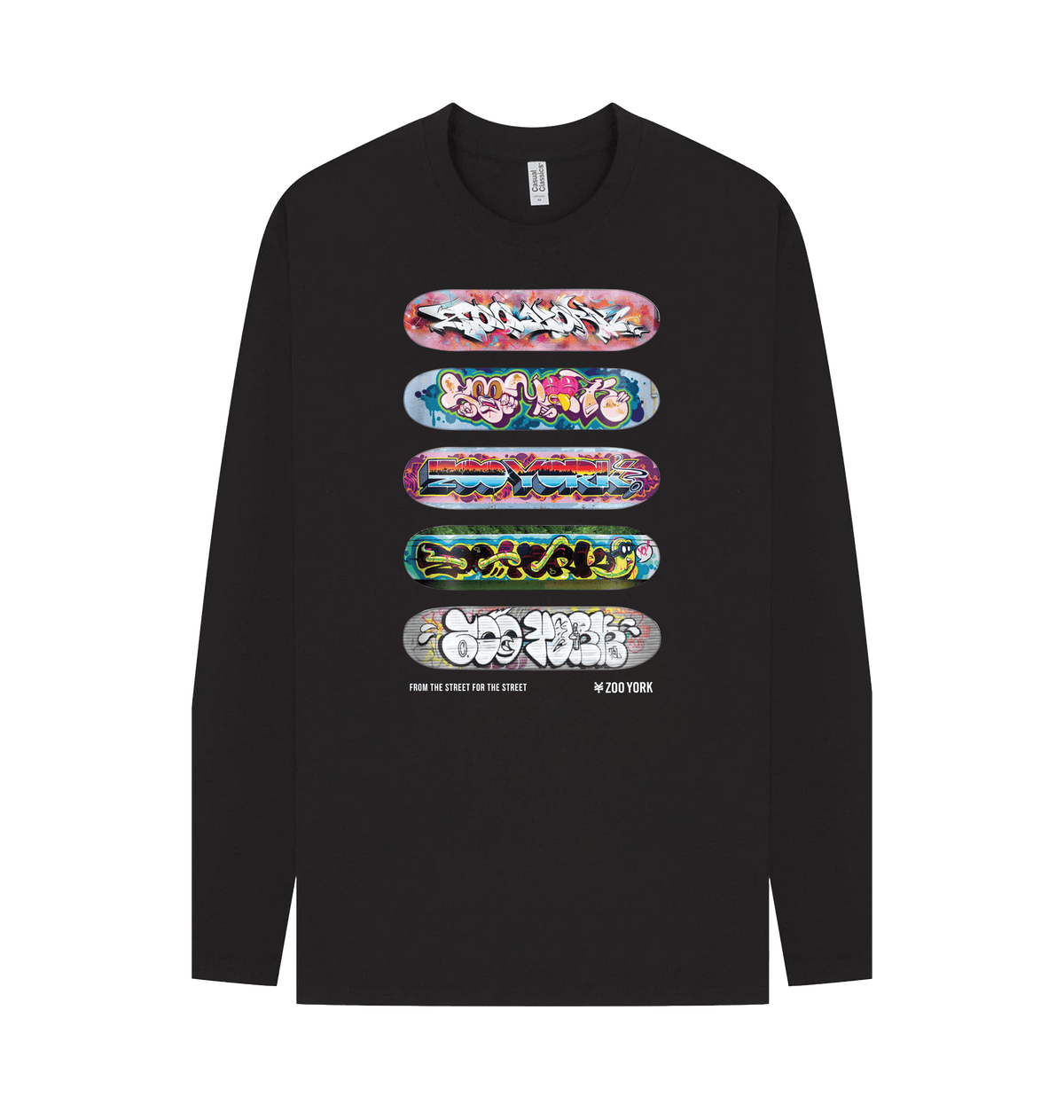 Black Printed Long Sleeve T Shirt Front